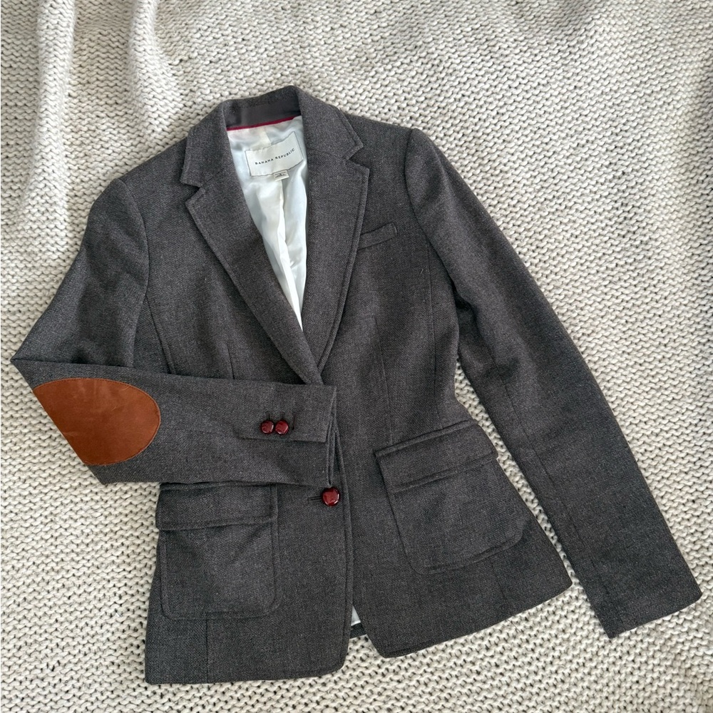 Women's Tweed Taupe Blazer with Brown Accents